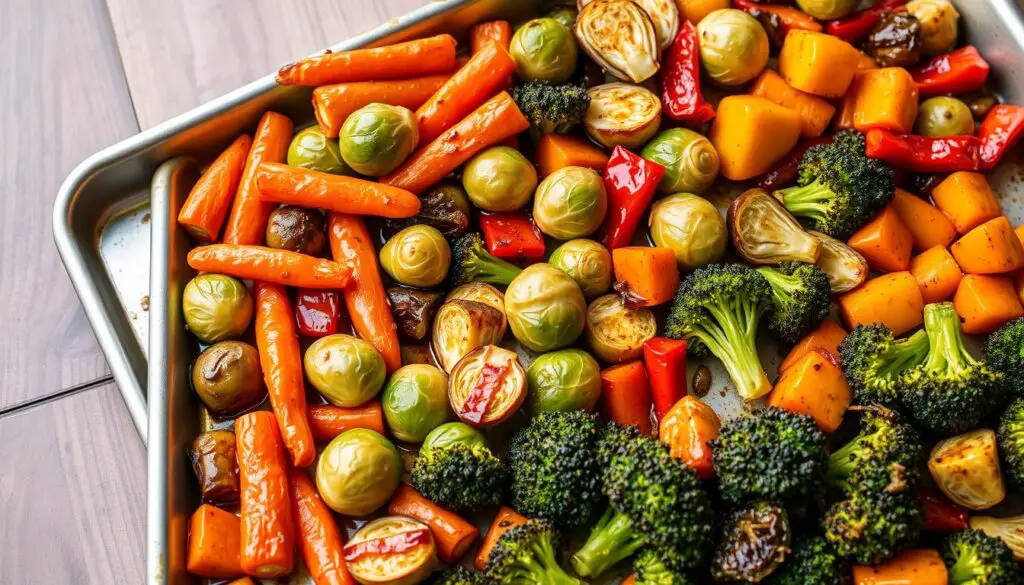 Sheet pan with roasted vegetables