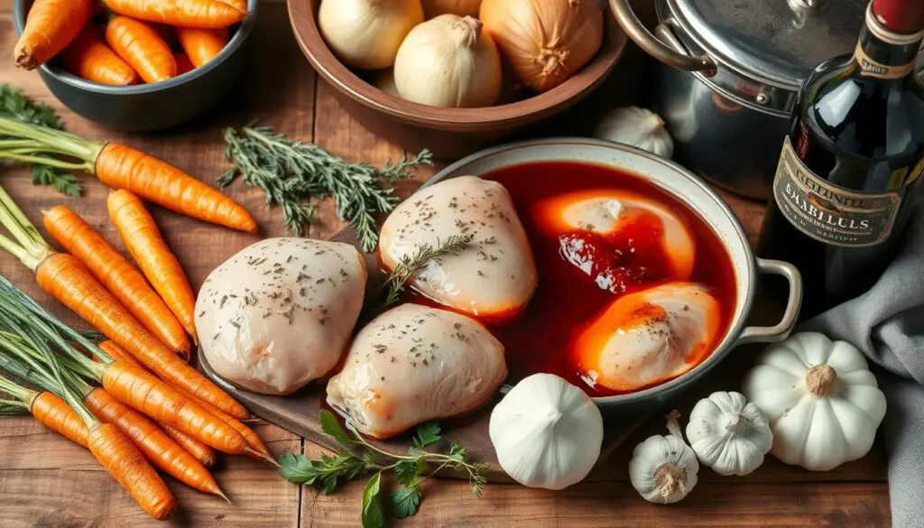 coq au vin cooking preparation